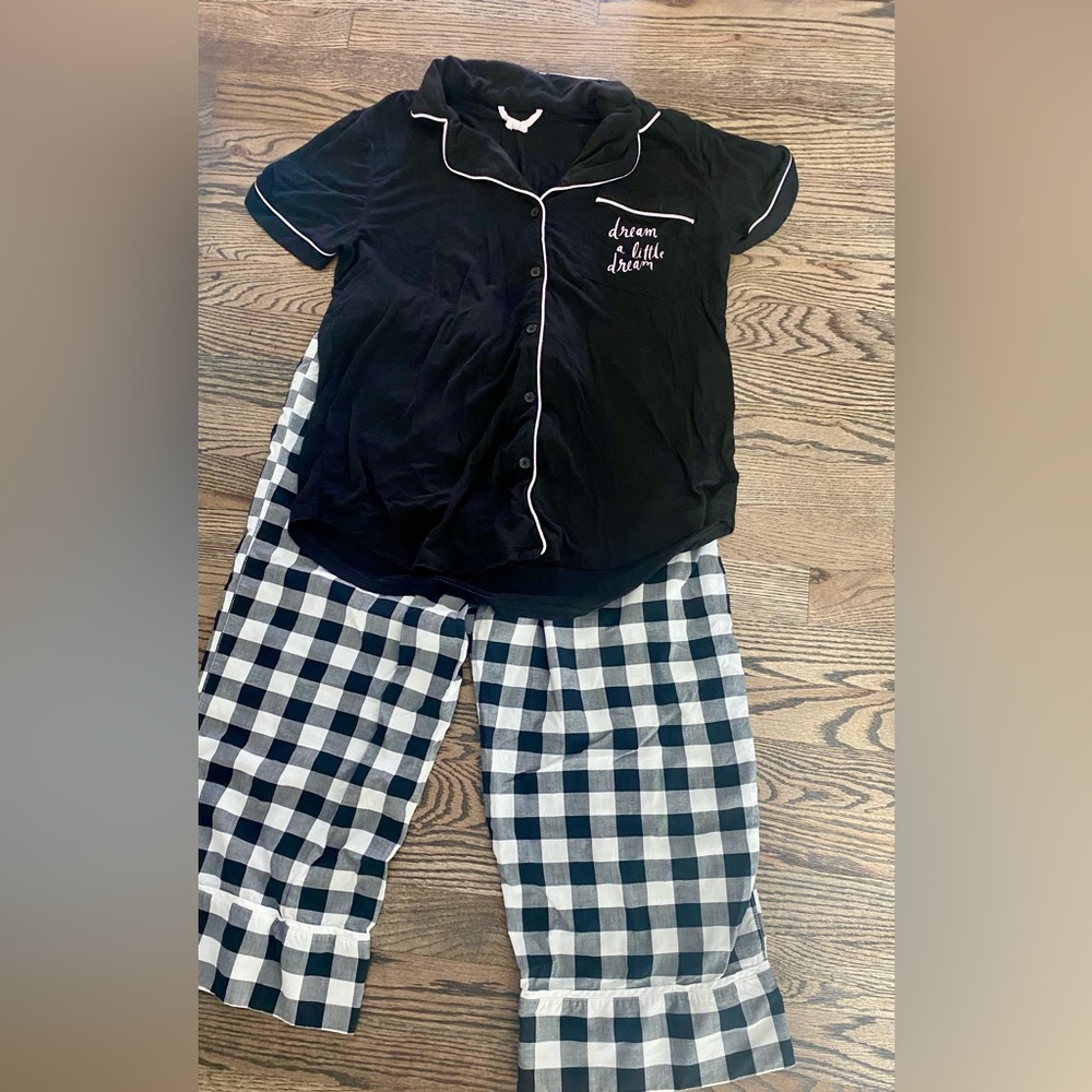 Kate Spade Black Pajama Shirt with White Piping